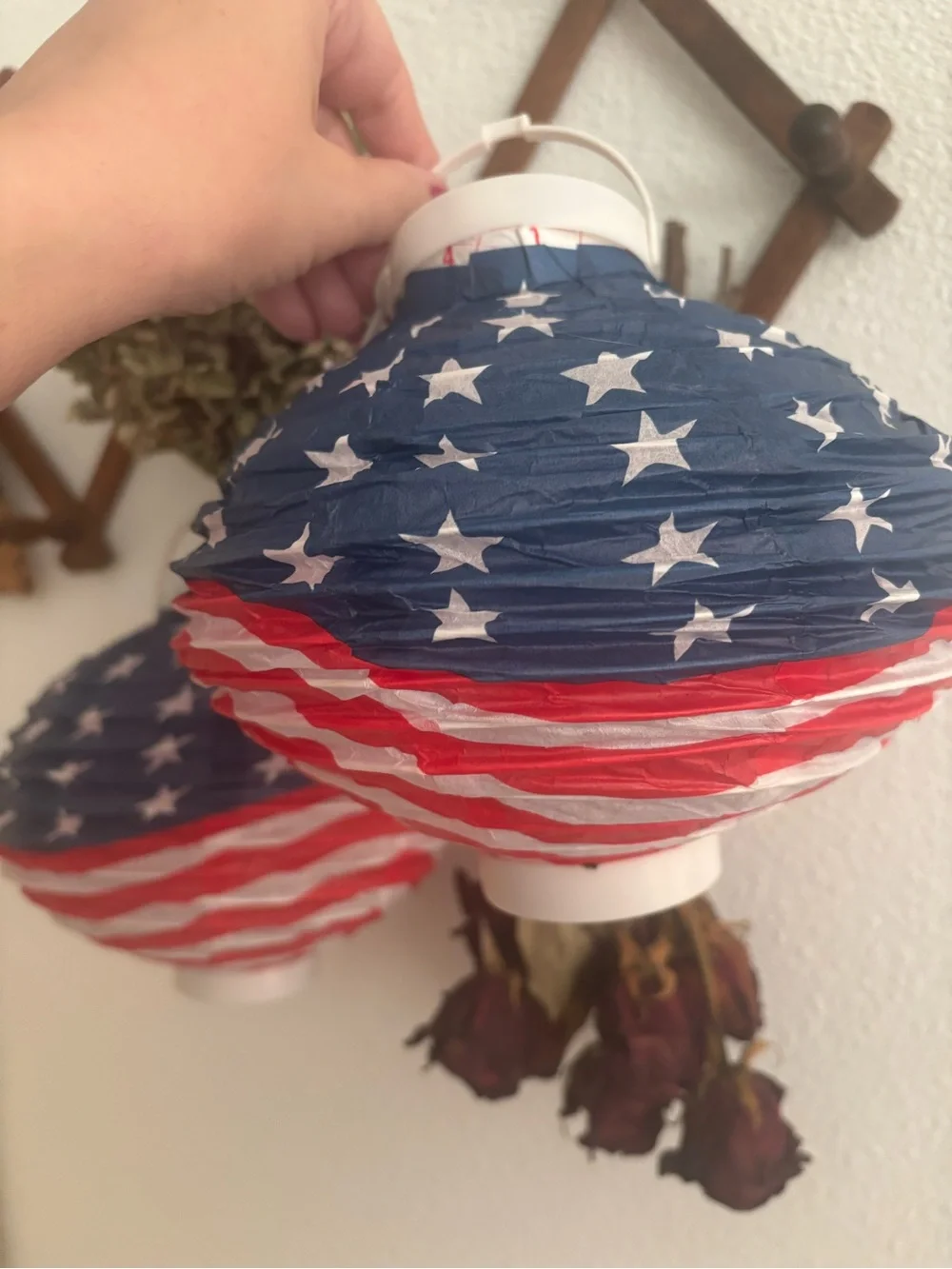 Patriotic Stars/Stripe Paper Lantern Hanging Battery Operated ONE Final Sale